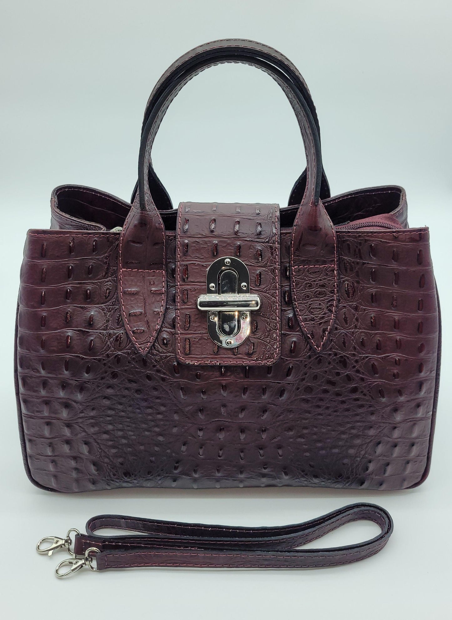 Italian Genuine Leather Croc Embossed Handbag Bordeaux – Made In Italy –  DumasvilleBoutique