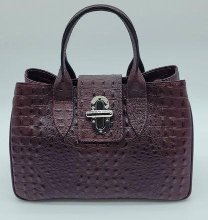 Genuine Leather Croc Embossed Handbag - Bordeaux – Made In Italy - DumasvilleBoutique