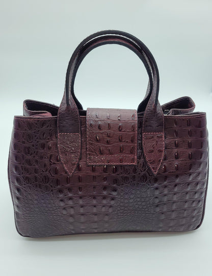 Genuine Leather Croc Embossed Handbag - Bordeaux – Made In Italy - DumasvilleBoutique