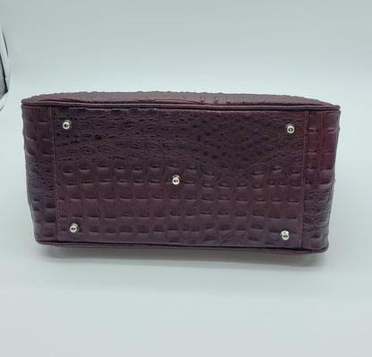 Genuine Leather Croc Embossed Handbag - Bordeaux – Made In Italy - DumasvilleBoutique