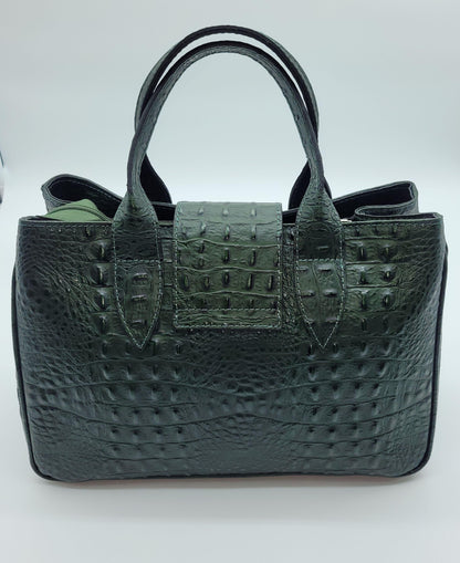 Genuine Leather Croc Embossed Satchel Handbag - Bottle Green – Made In Italy - DumasvilleBoutique