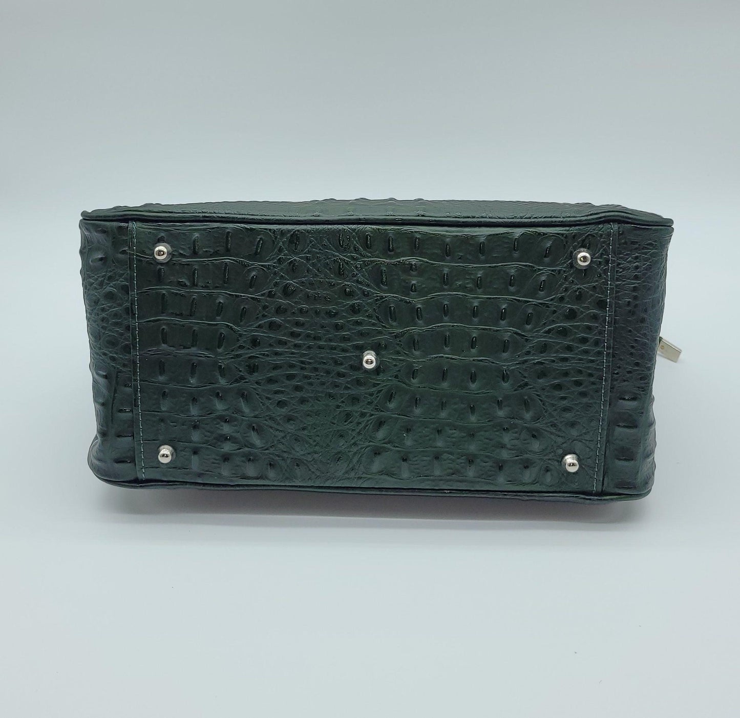 Genuine Leather Croc Embossed Satchel Handbag - Bottle Green – Made In Italy - DumasvilleBoutique