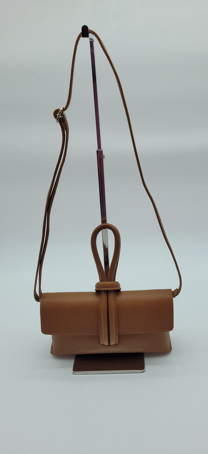 Genuine Pebble Leather Crossbody Handbag - Cognac Brown – Made In Italy - DumasvilleBoutique