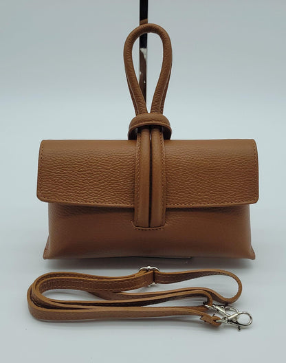 Genuine Pebble Leather Crossbody Handbag - Cognac Brown – Made In Italy - DumasvilleBoutique