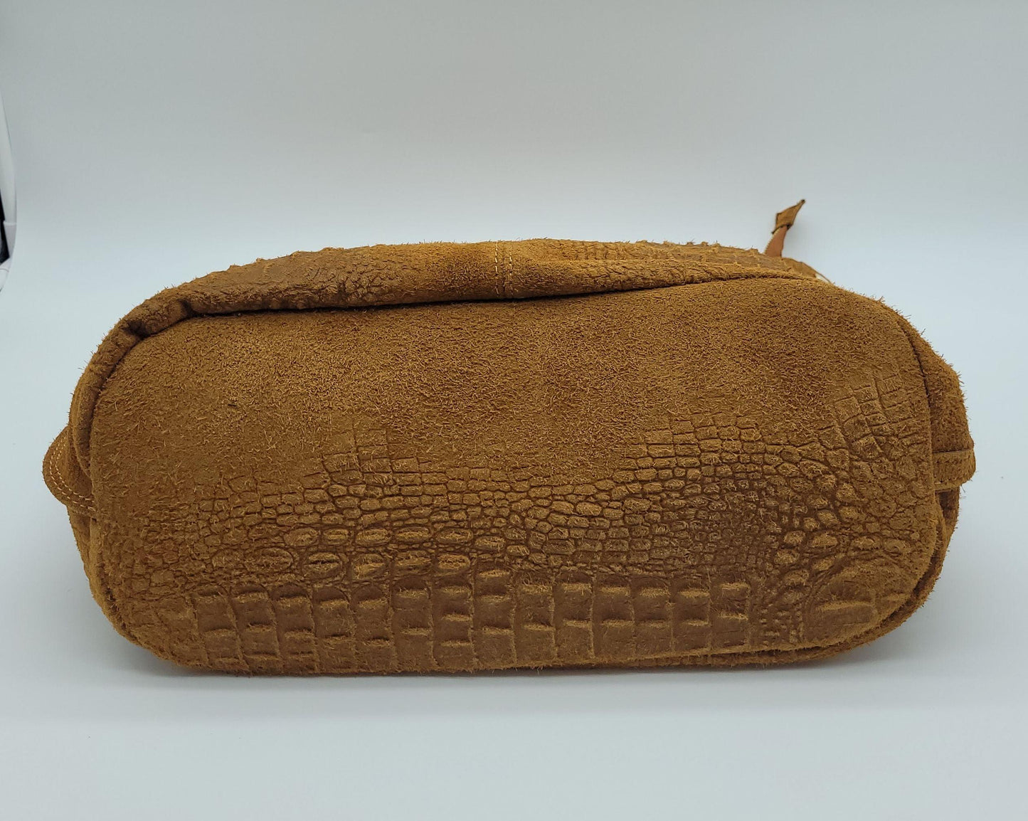 XL Genuine Leather & Suede Croc Embossed Shoulder Bag - Cognac Brown – Made In Italy - DumasvilleBoutique