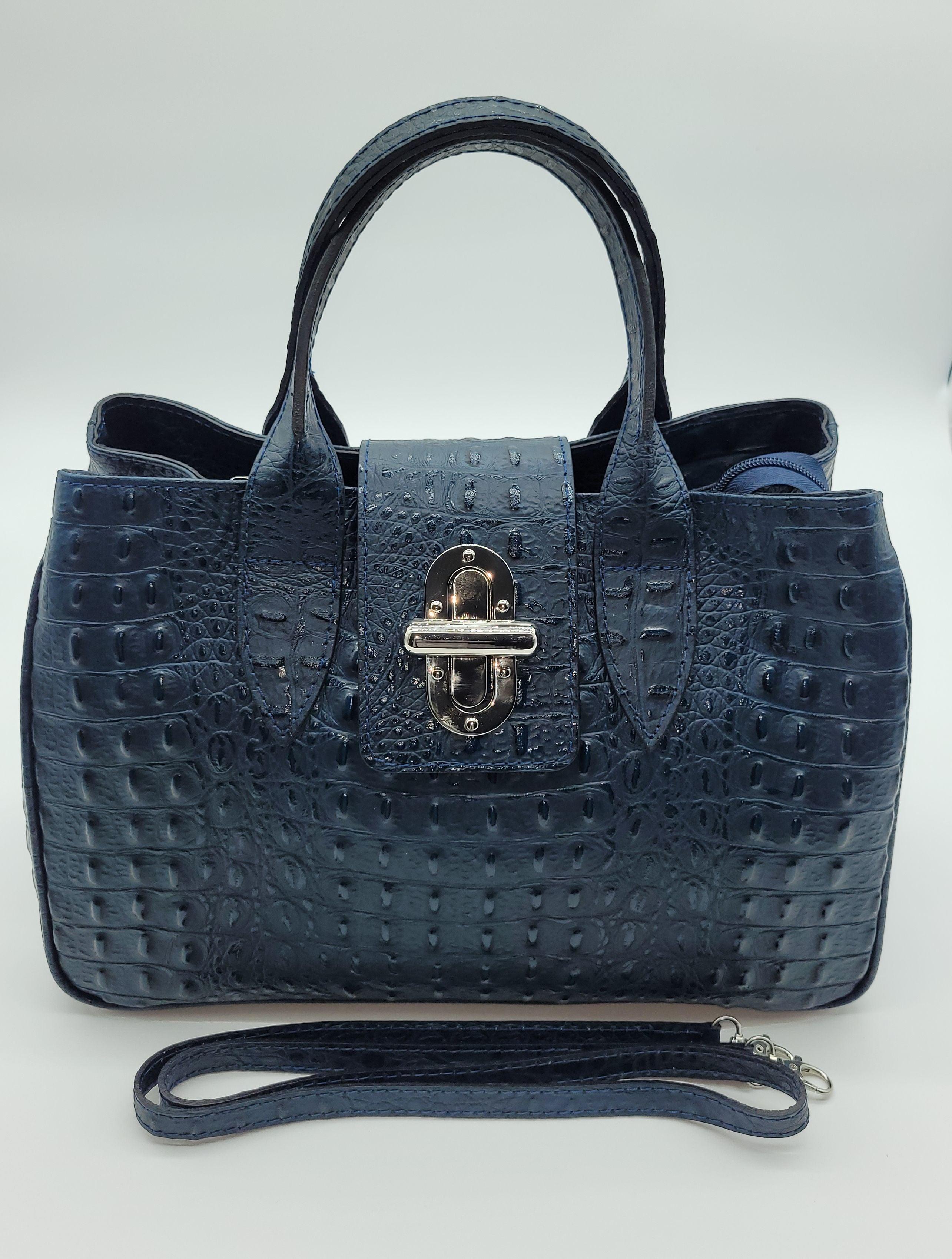Brahmin Perri Dark Blue Crocodile Pattern Purse Handbag - Veg4U