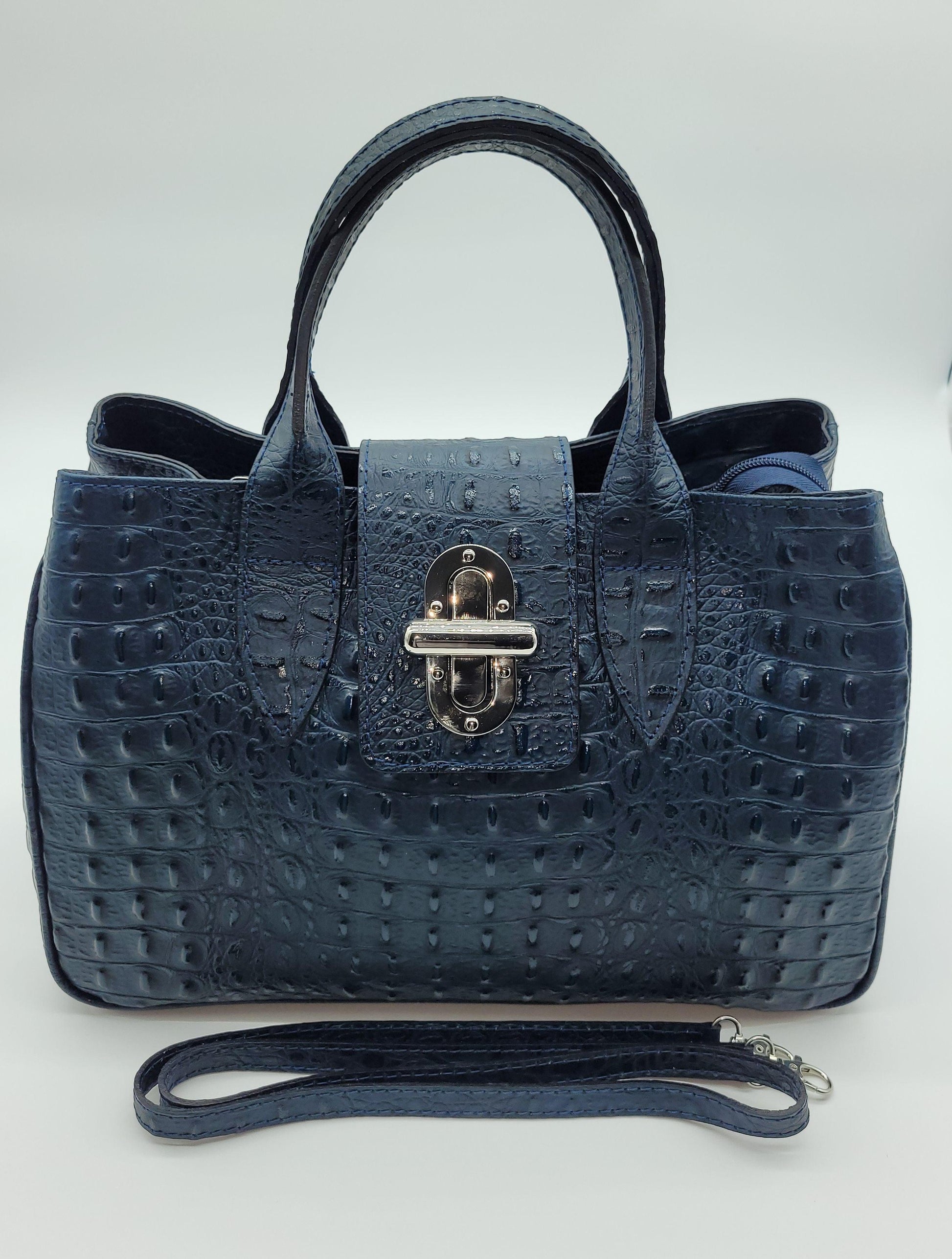 Italian Lock & Key Genuine Croc Embossed Leather Handbag Satchel Beige –  DumasvilleBoutique