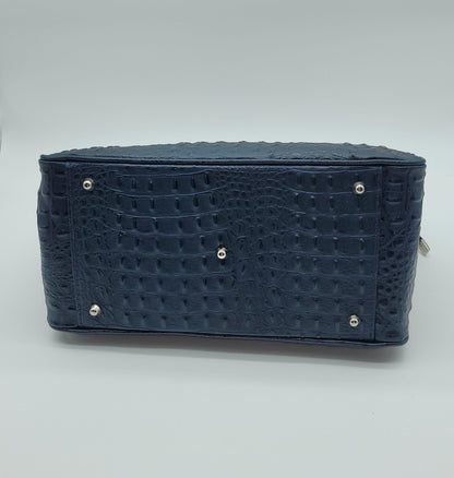 Genuine Leather Croc Embossed Satchel Handbag - Dark Blue – Made In Italy - DumasvilleBoutique