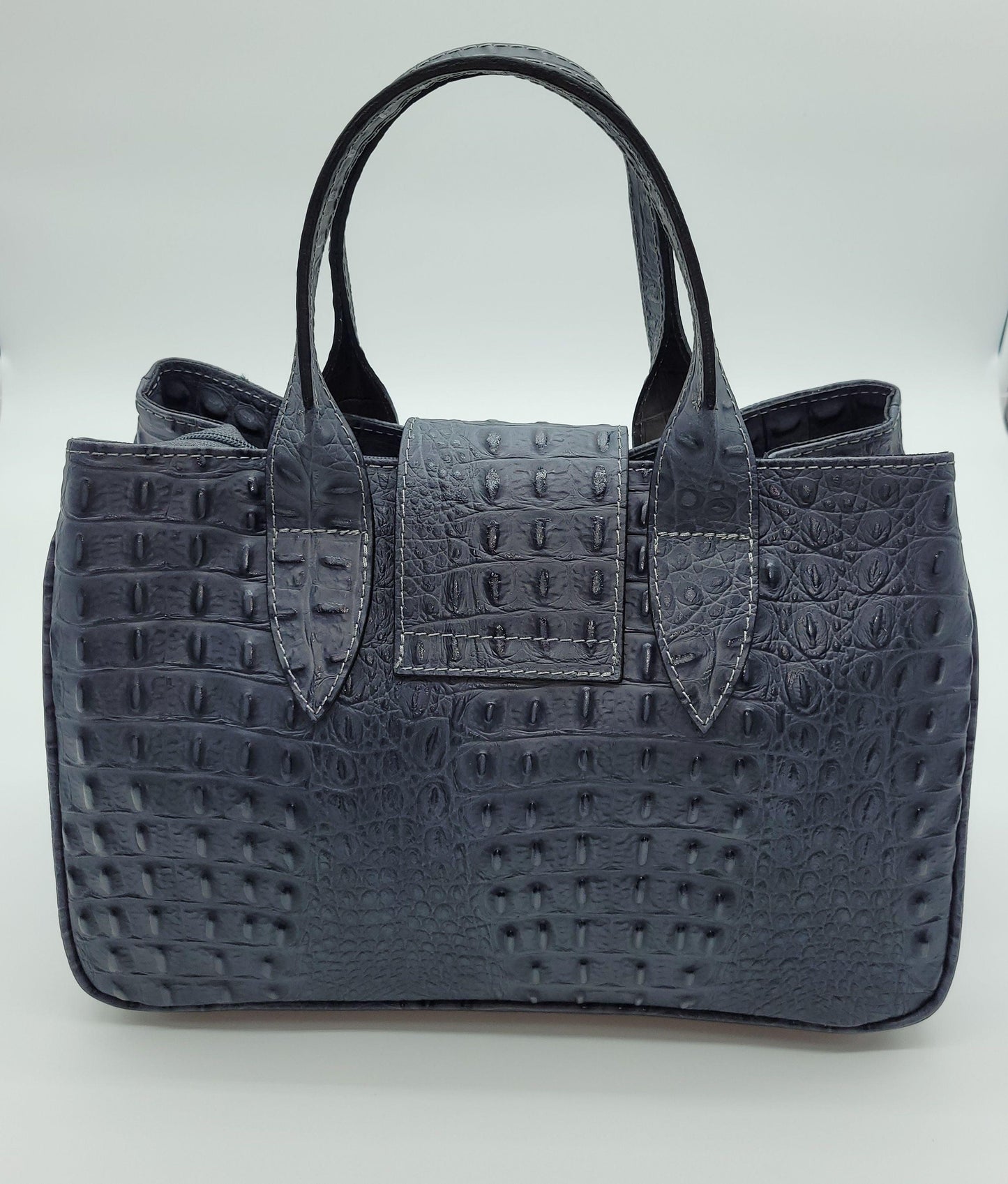 Genuine Leather Croc Embossed Satchel Handbag - Dark Gray – Made In Italy - DumasvilleBoutique