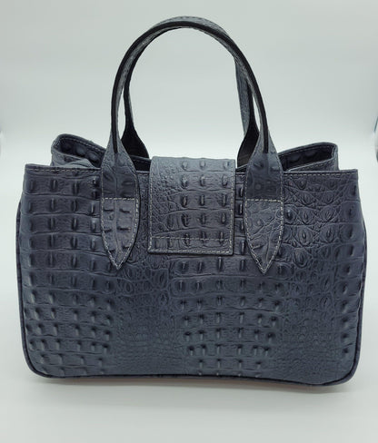 Genuine Leather Croc Embossed Satchel Handbag - Dark Gray – Made In Italy - DumasvilleBoutique