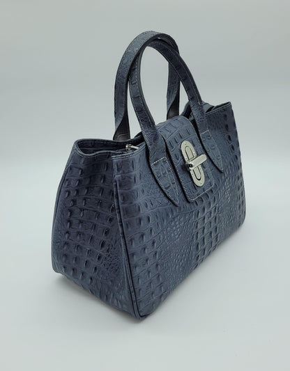 Genuine Leather Croc Embossed Satchel Handbag - Dark Gray – Made In Italy - DumasvilleBoutique