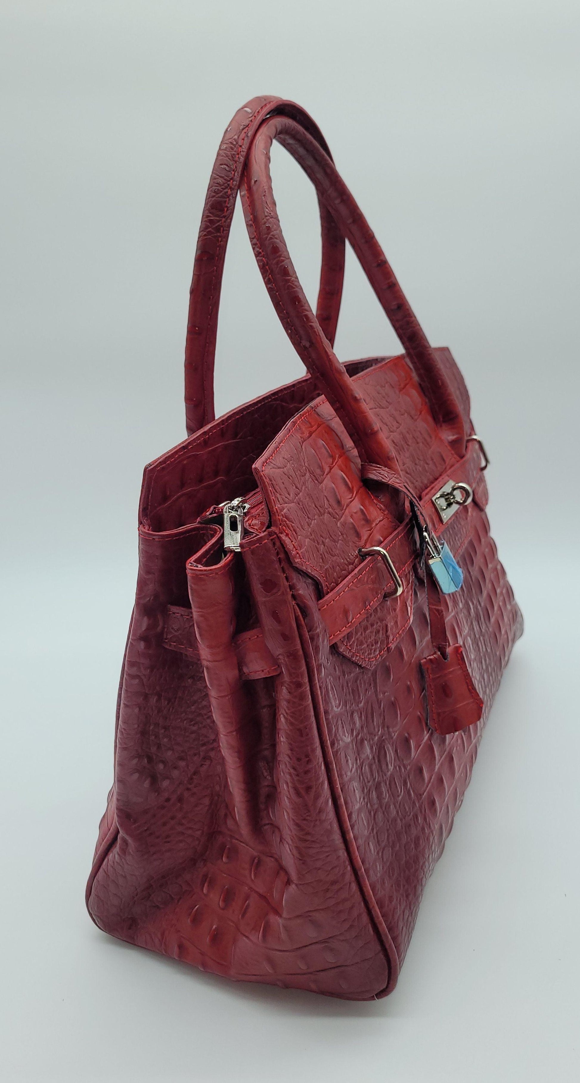 Rene' Croc Embossed Leather Handbag Made in Italy