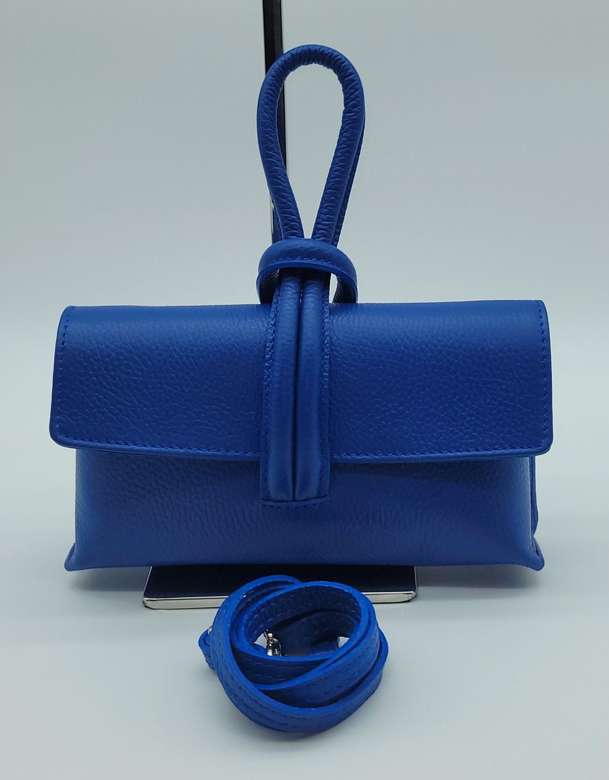 Genuine Pebble Leather Crossbody Handbag - Electric Blue – Made In Italy - DumasvilleBoutique