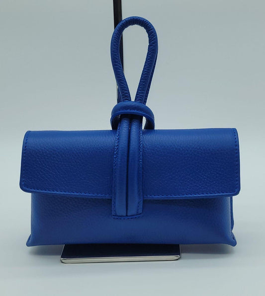 Genuine Pebble Leather Crossbody Handbag - Electric Blue – Made In Italy - DumasvilleBoutique