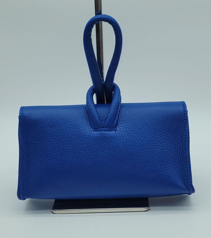 Genuine Pebble Leather Crossbody Handbag - Electric Blue – Made In Italy - DumasvilleBoutique