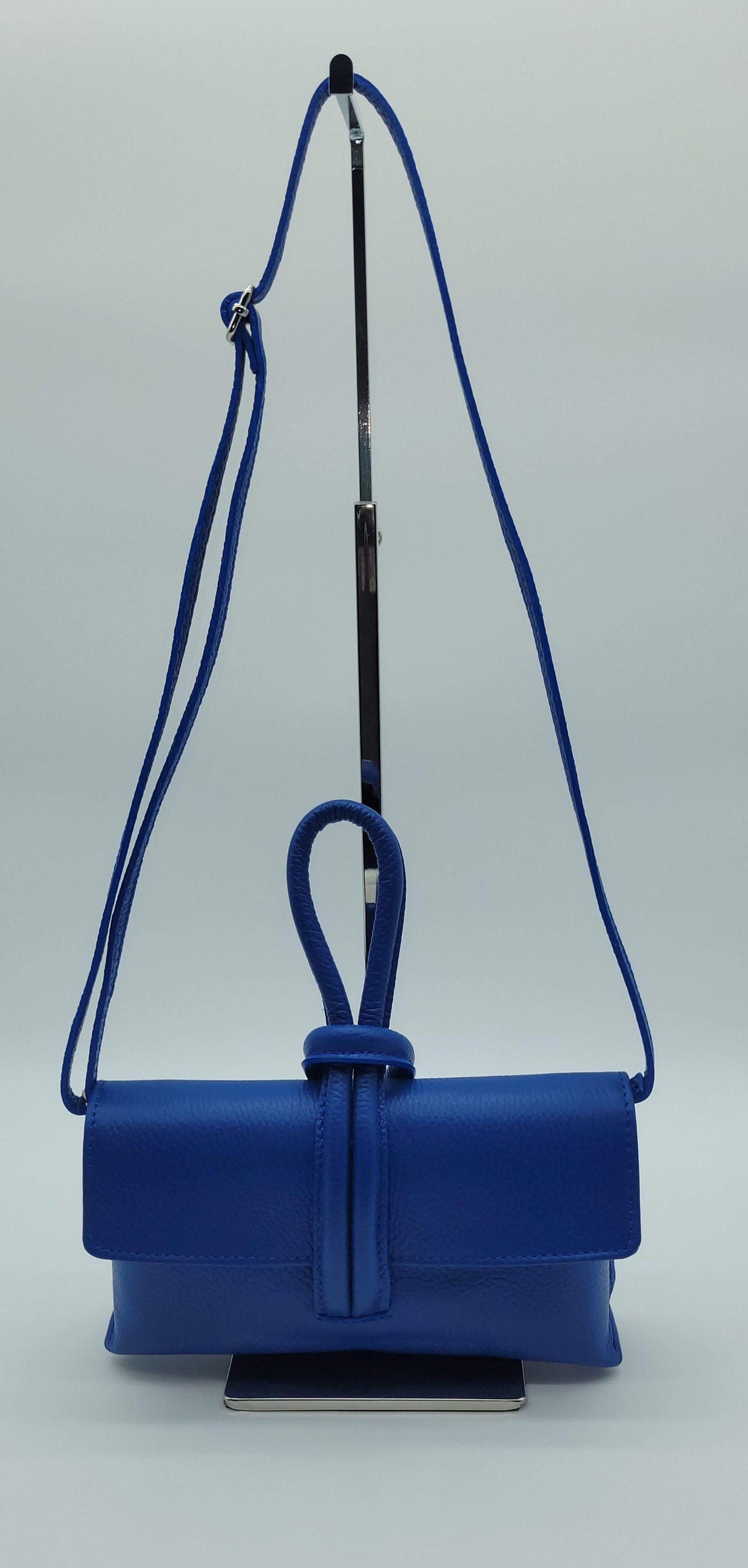 Genuine Pebble Leather Crossbody Handbag - Electric Blue – Made In Italy - DumasvilleBoutique