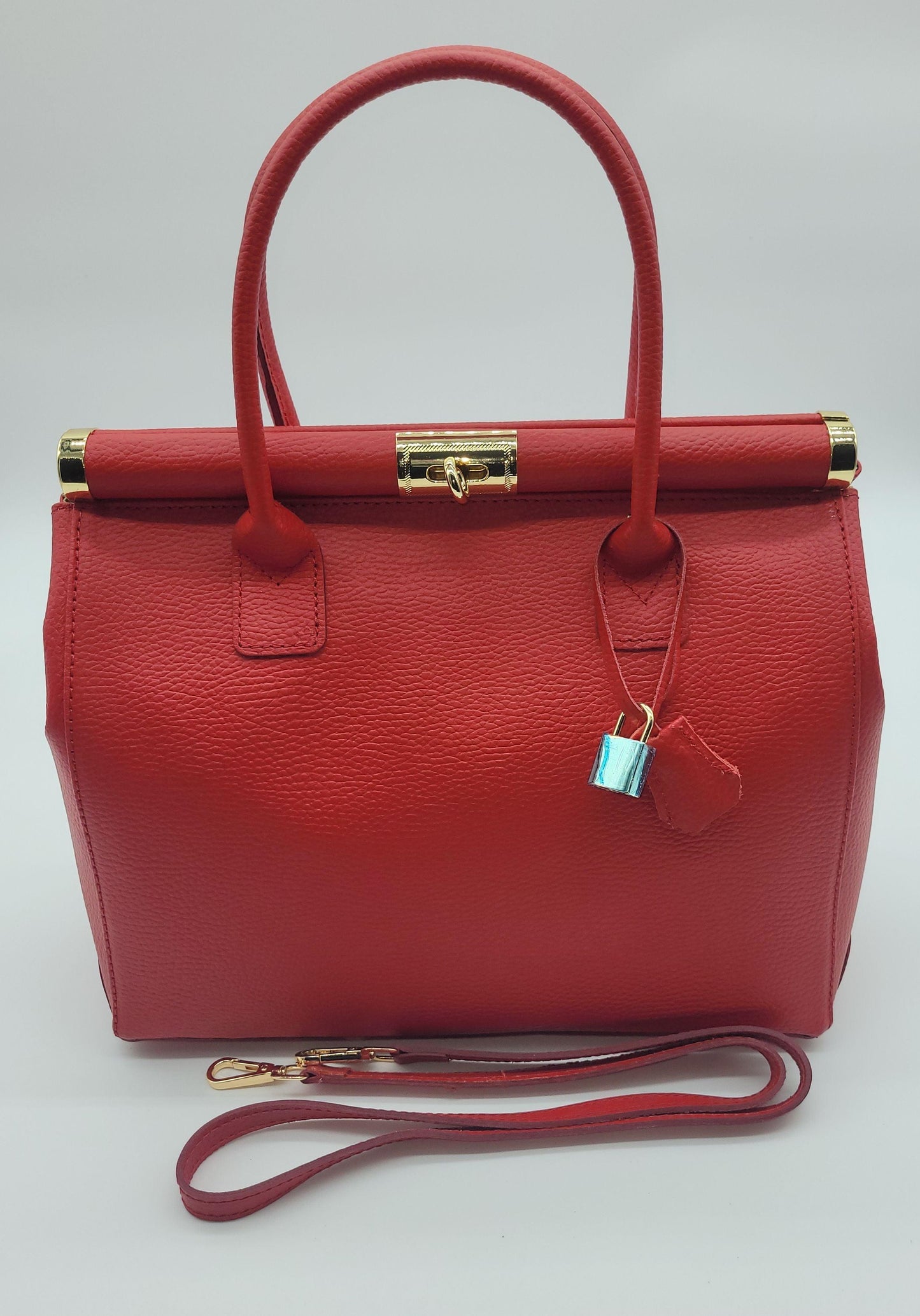 Lock & Key Genuine Pebble Leather Handbag Satchel - Red – Made In Italy - DumasvilleBoutique