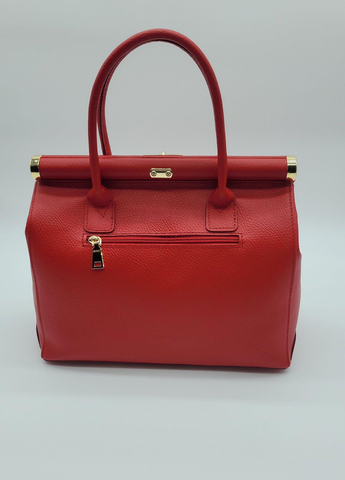 Lock & Key Genuine Pebble Leather Handbag Satchel - Red – Made In Italy - DumasvilleBoutique