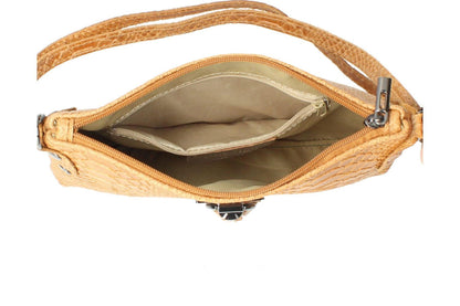 Snake Embossed Genuine Leather Crossbody Handbag - Cognac Brown – Made In Italy - DumasvilleBoutique