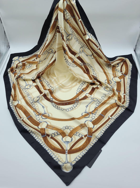 Designer Silk Twill Square Scarf 35x35 – Made In Italy - Beige - DumasvilleBoutique