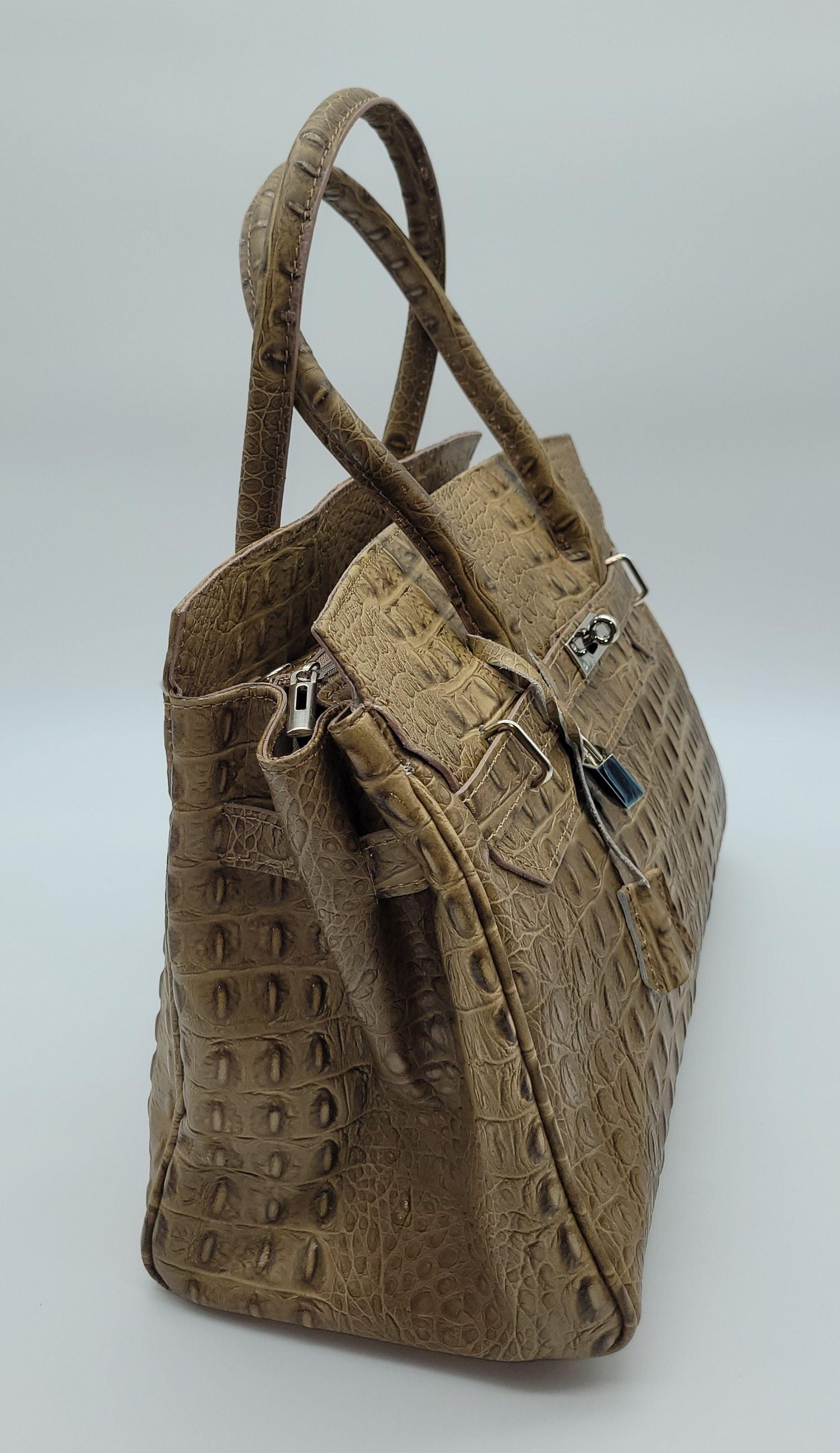 Italian Lock & Key Genuine Croc Embossed Leather Handbag Satchel Beige –  DumasvilleBoutique